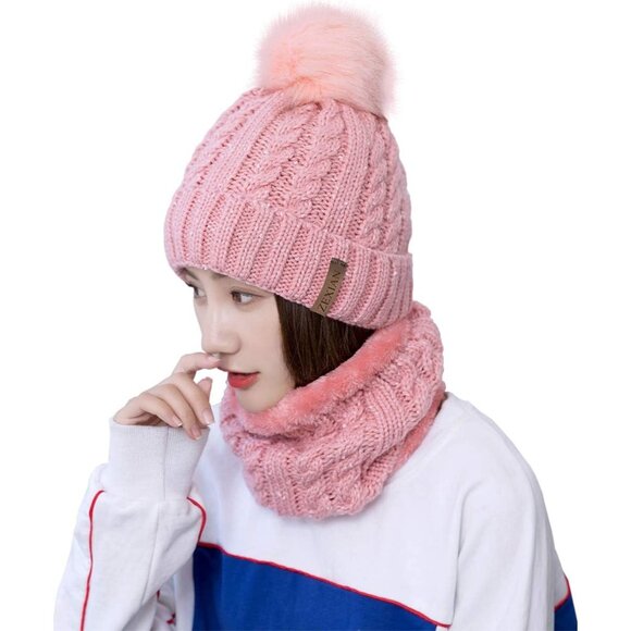 Womens Girls Winter Knit Beanie Hat and Scarf Set Warm Pom Pom Ski Set - Picture 2 of 7